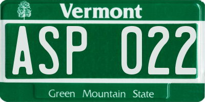VT license plate ASP022