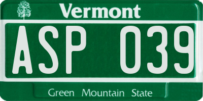 VT license plate ASP039