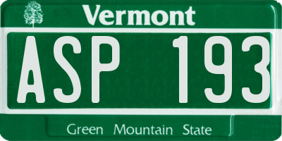VT license plate ASP193