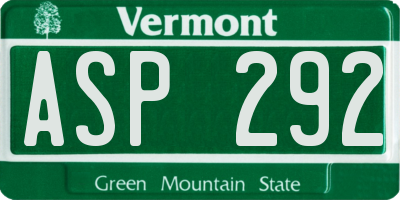 VT license plate ASP292
