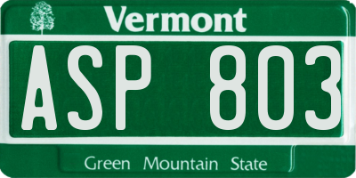 VT license plate ASP803