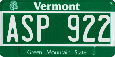 VT license plate ASP922