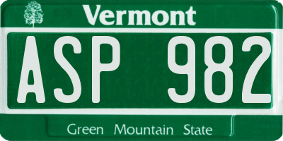 VT license plate ASP982