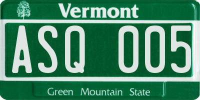 VT license plate ASQ005