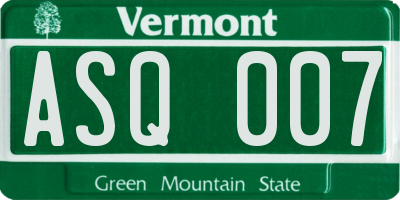 VT license plate ASQ007