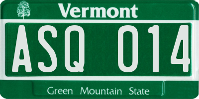 VT license plate ASQ014