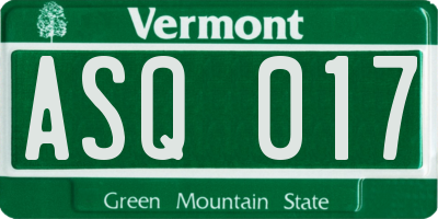 VT license plate ASQ017