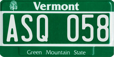 VT license plate ASQ058