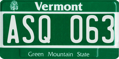 VT license plate ASQ063