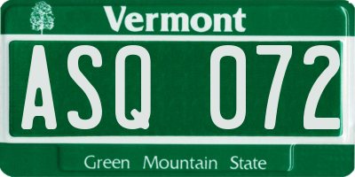 VT license plate ASQ072