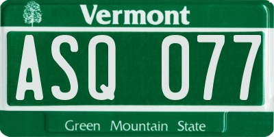 VT license plate ASQ077