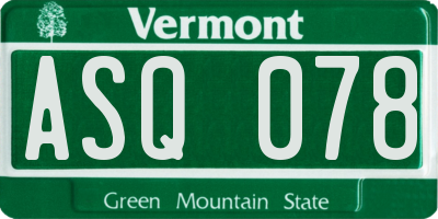 VT license plate ASQ078