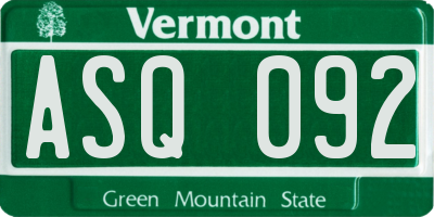 VT license plate ASQ092