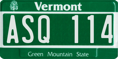 VT license plate ASQ114