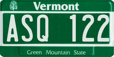 VT license plate ASQ122