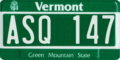 VT license plate ASQ147