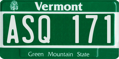VT license plate ASQ171