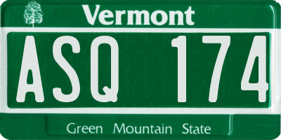 VT license plate ASQ174