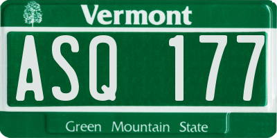 VT license plate ASQ177