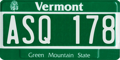 VT license plate ASQ178