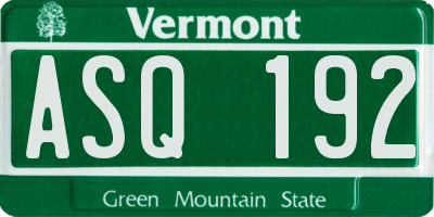 VT license plate ASQ192
