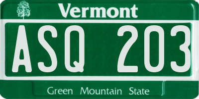 VT license plate ASQ203