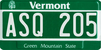 VT license plate ASQ205