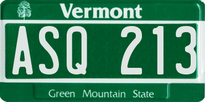 VT license plate ASQ213