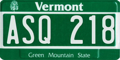 VT license plate ASQ218