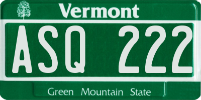 VT license plate ASQ222