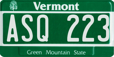 VT license plate ASQ223