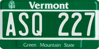 VT license plate ASQ227