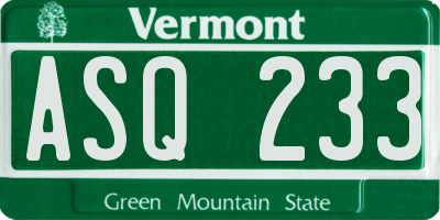 VT license plate ASQ233