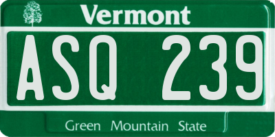VT license plate ASQ239