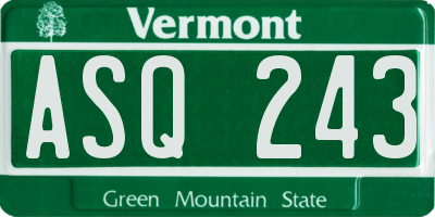 VT license plate ASQ243