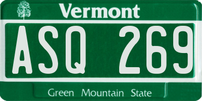 VT license plate ASQ269