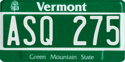 VT license plate ASQ275