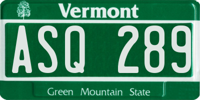 VT license plate ASQ289