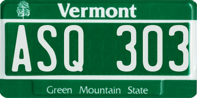 VT license plate ASQ303