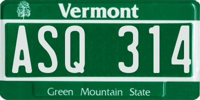 VT license plate ASQ314