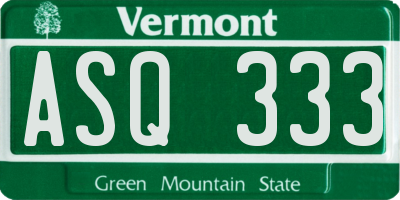 VT license plate ASQ333