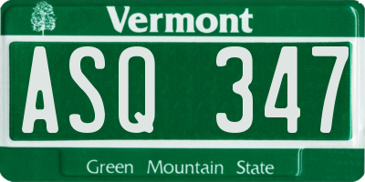 VT license plate ASQ347