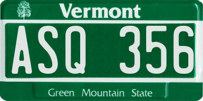 VT license plate ASQ356