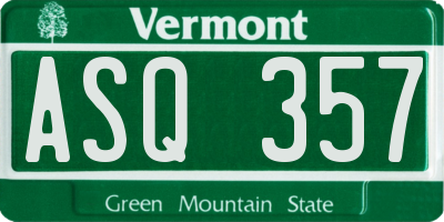 VT license plate ASQ357