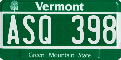 VT license plate ASQ398