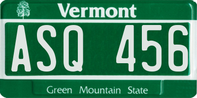 VT license plate ASQ456