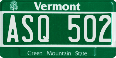 VT license plate ASQ502