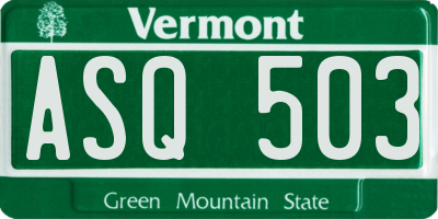VT license plate ASQ503