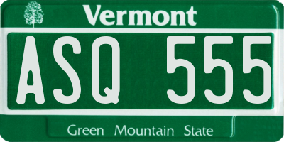 VT license plate ASQ555