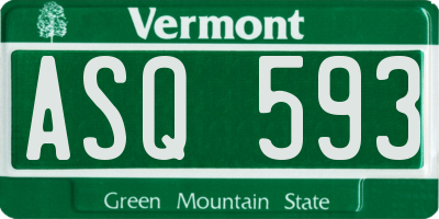 VT license plate ASQ593